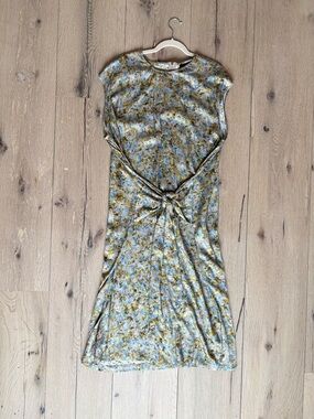 No. 6 Store Blue and Yellow Floral Tie-Front Midi Dress Spring Size 2